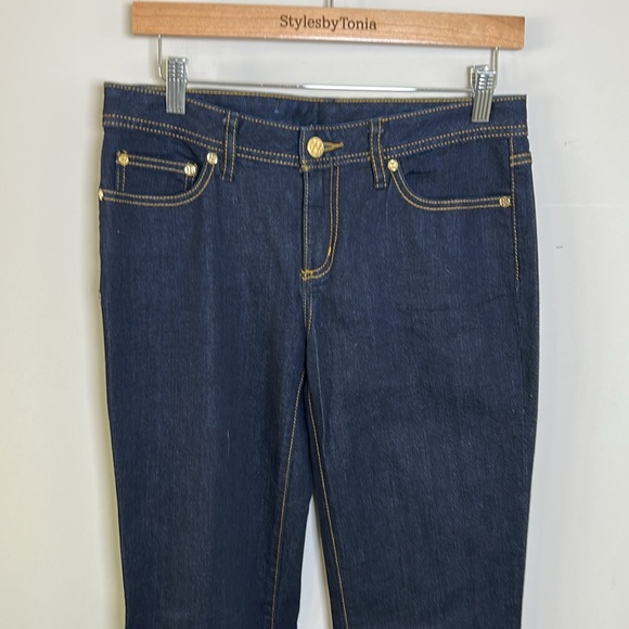 Tory Burch Classic Tory Boot Jean Dark Wash Big Logo Designer Sz 27 - Picture 5 of 16